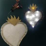 grand ex voto blanc coeur rayonnant avec petit